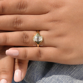 Detailed View Of Moissanite Cushion Cut Engagement Ring In Yellow Gold