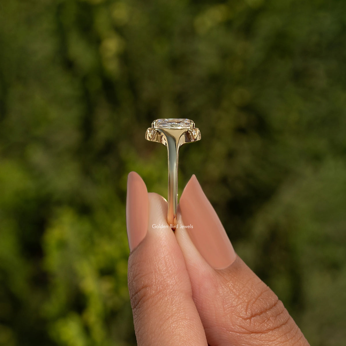 Elongated Old Mine Cushion Cut Moissanite Ring