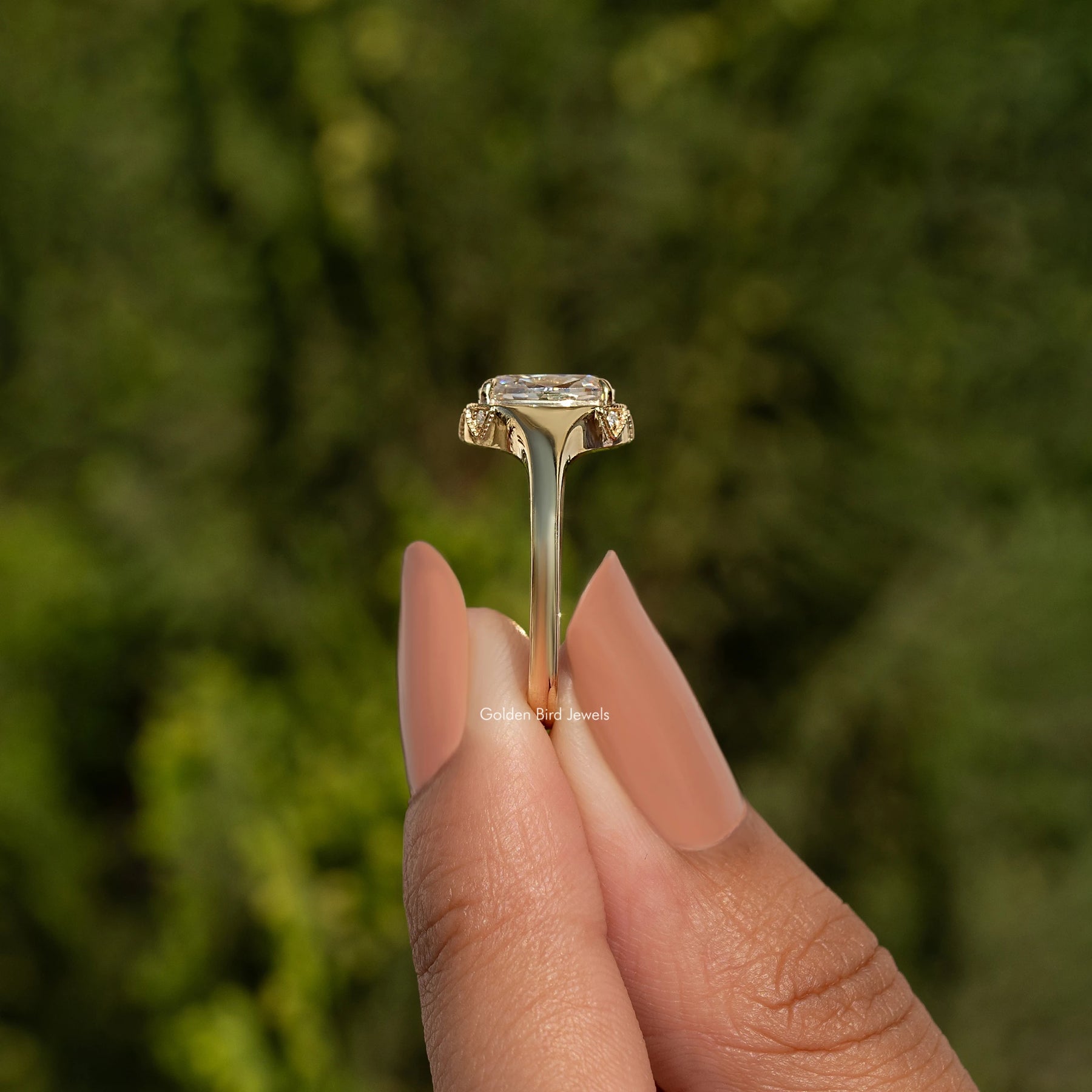 Elongated Old Mine Cushion Cut Moissanite Ring