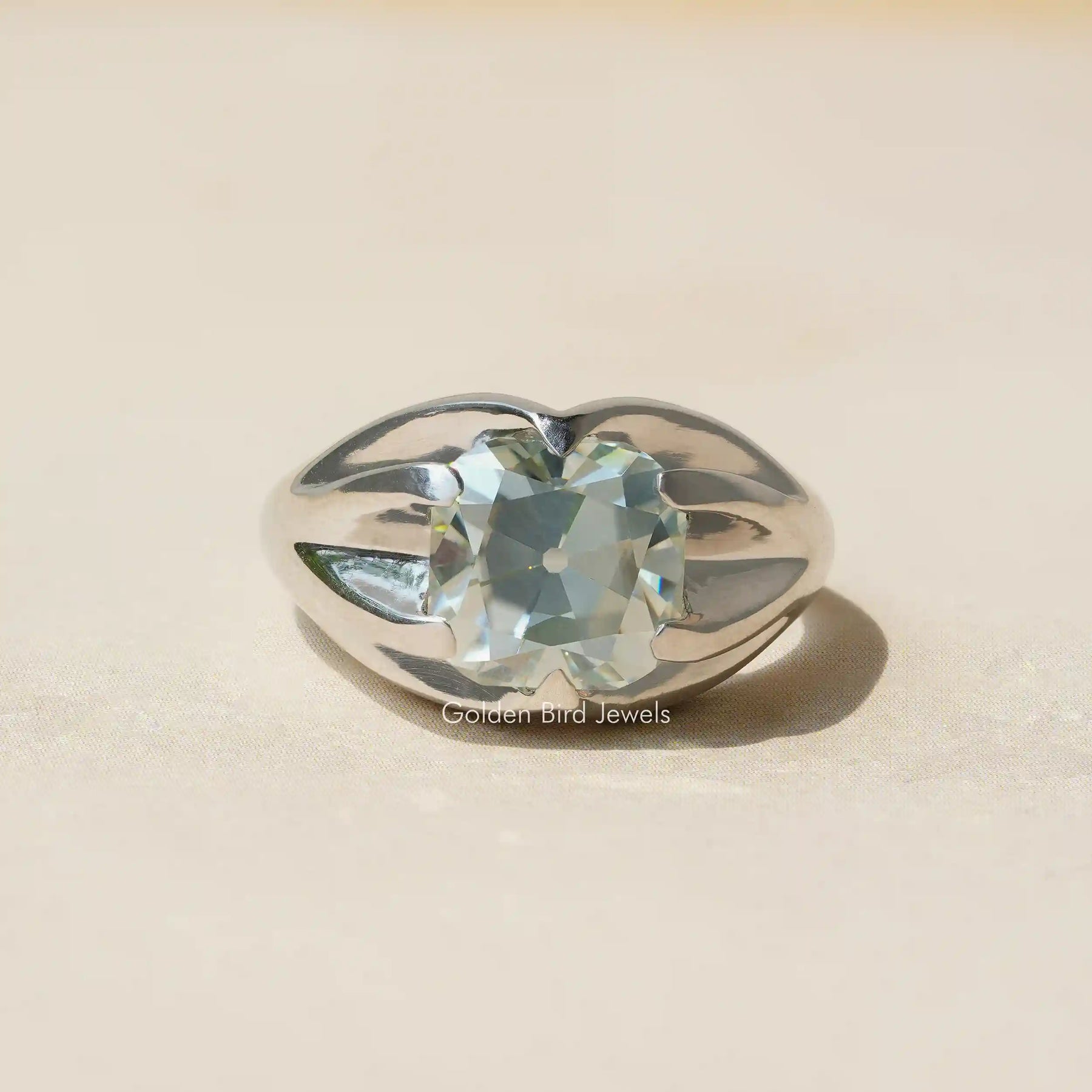 [Moissanite Light Blue Old Mine Cushion Cut Solitaire Engagement Ring]-[Golden Bird Jewels]