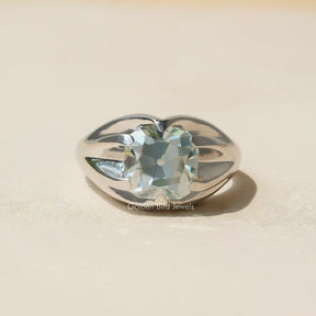 [Moissanite Light Blue Old Mine Cushion Cut Solitaire Engagement Ring]-[Golden Bird Jewels]