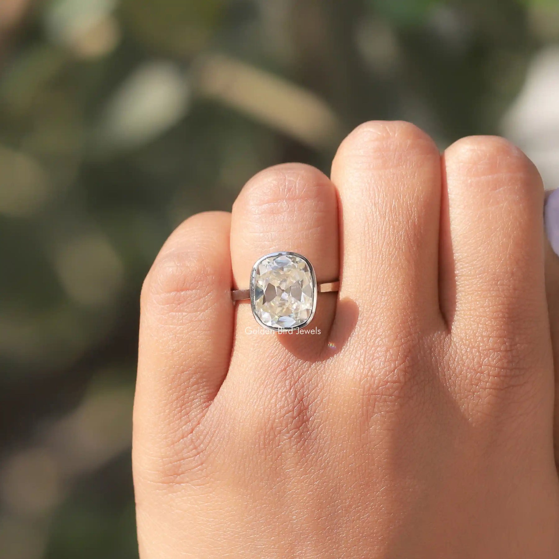 [Moissanite Cushion Cut Solitaire Ring]-[Golden Bird Jewels]