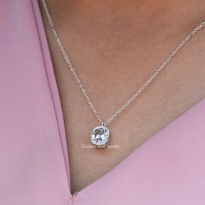 [Moissanite Old Mine Cushion Cut Solitaire Pendant Made In 18k White Gold]-[Golden Bird Jewels]