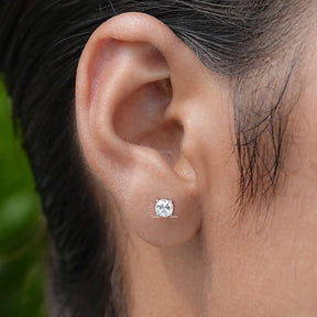 View of old mine cushion cut moissanite  Stud Earrings