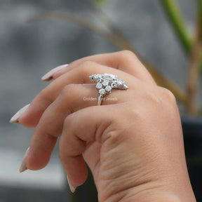 [Old Mine Cushion Cut Moissanite Engagement Ring With Side Stones Old European Round Cut Stones]-[Golden Bird Jewels]