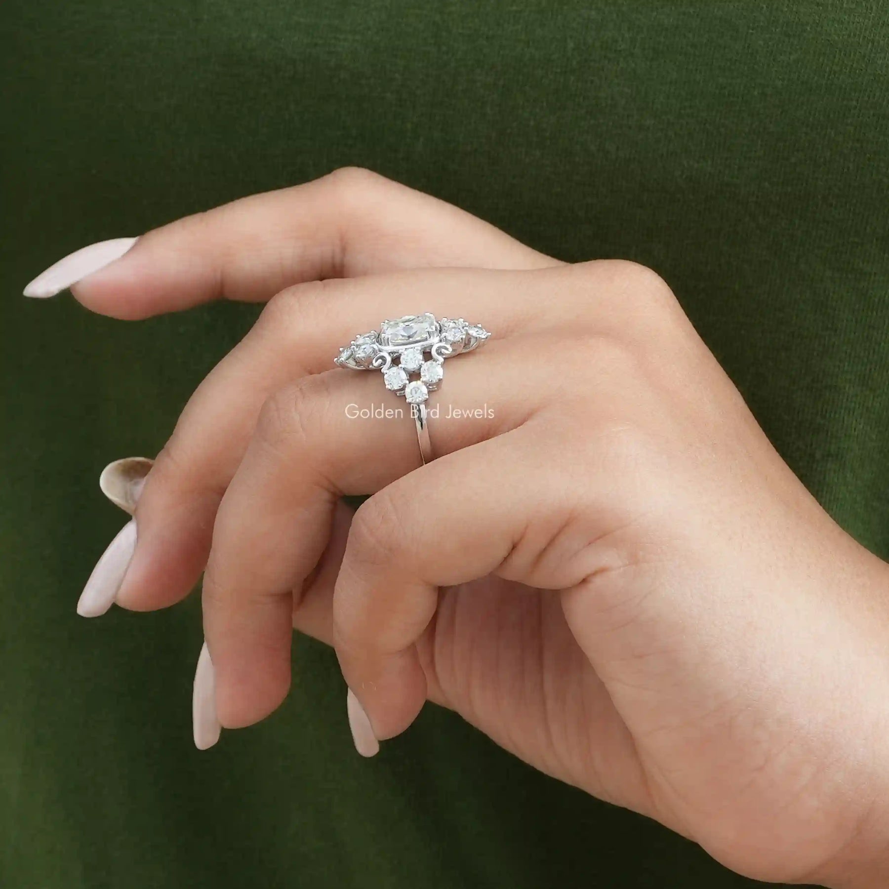 [Moissanite Old Mine Cushion Cut Engagement Ring With Vintage Style]-[Golden Bird Jewels]