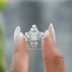 [Moissanite Old Mine Cushion Cut Vintage Style Engagement Ring]-[Golden Bird Jewels]