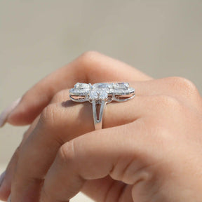 [Shank Set Old Mine Cushion And Pear Moissanite Engagement Ring]-[Golden Bird Jewels]