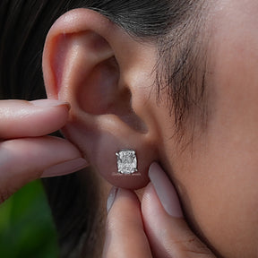 White Gold Old Mine Cushion Cut Diamond Stud Earrings 