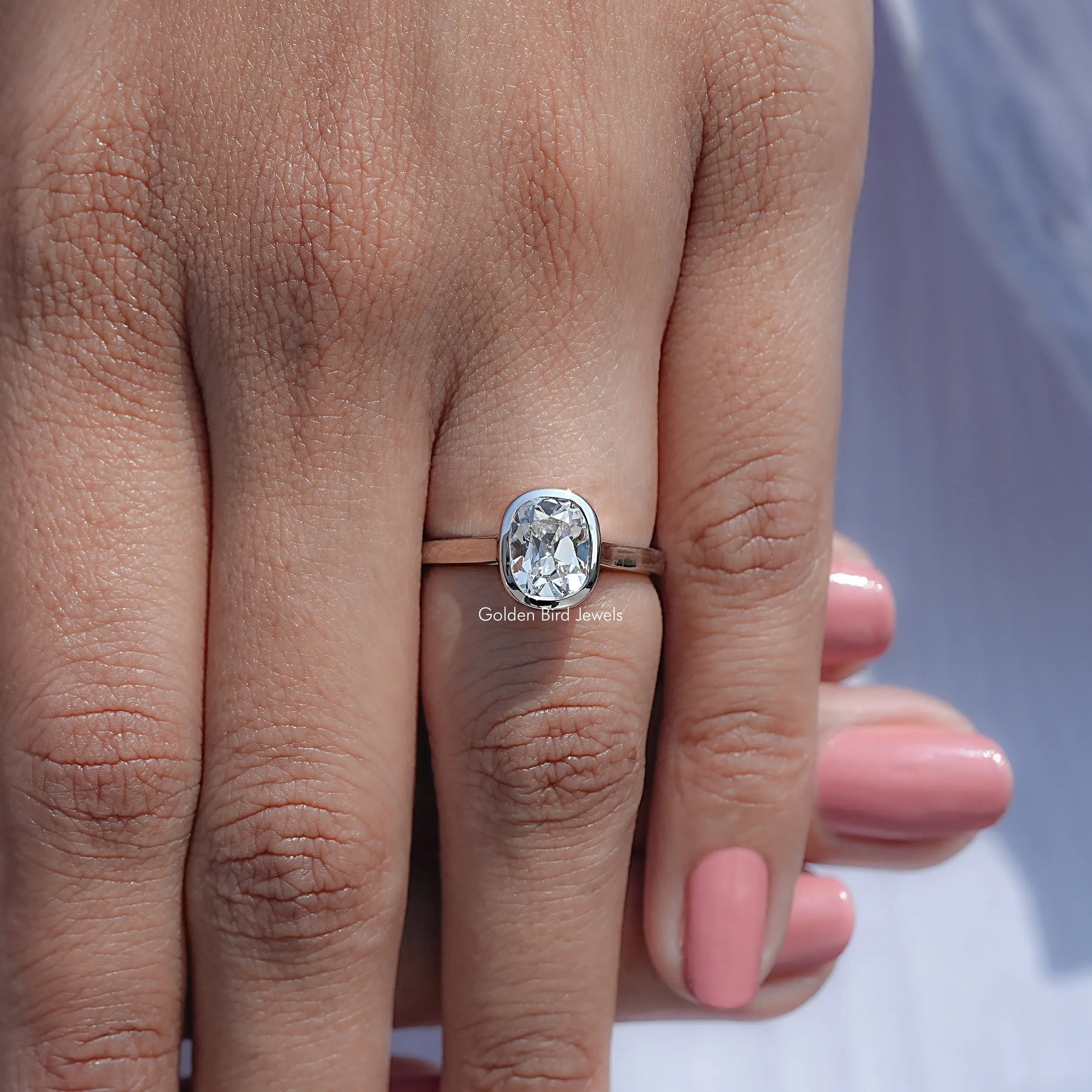 Bezel Set Old Mine Cushion Lab Diamond Ring