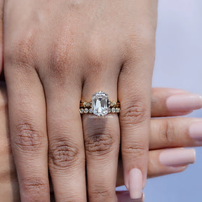 Elongated OMC Cushion Moissanite Bridal Ring Set