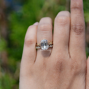 Elongated OMC Cushion Moissanite Bridal Ring Set