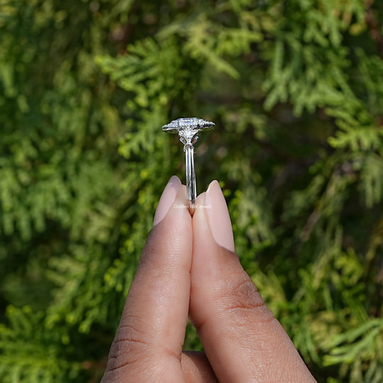 Old Mine Cushion Cut Moissanite Halo Accent Ring