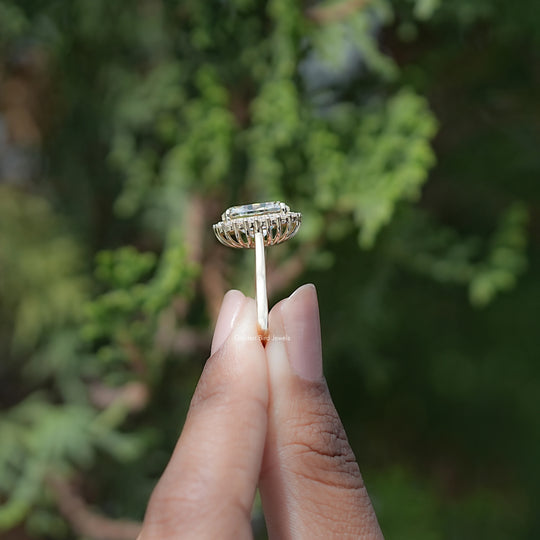Moissanite Old Mine Cut Cushion Halo Ring