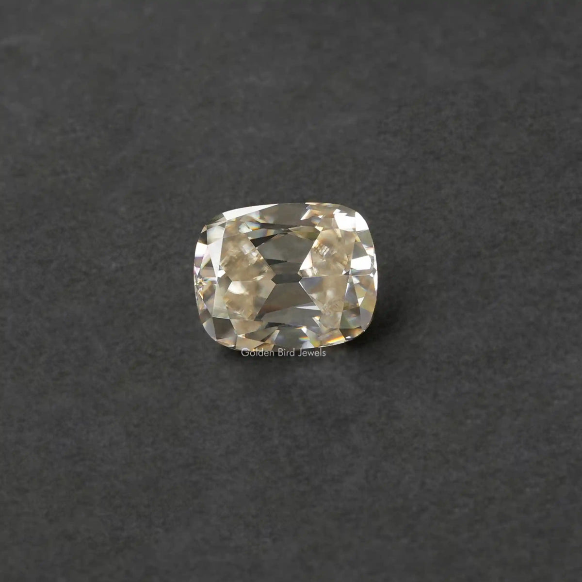 [Front view of old mine cushion cut loose moissanite]-[Golden Bird Jewels]