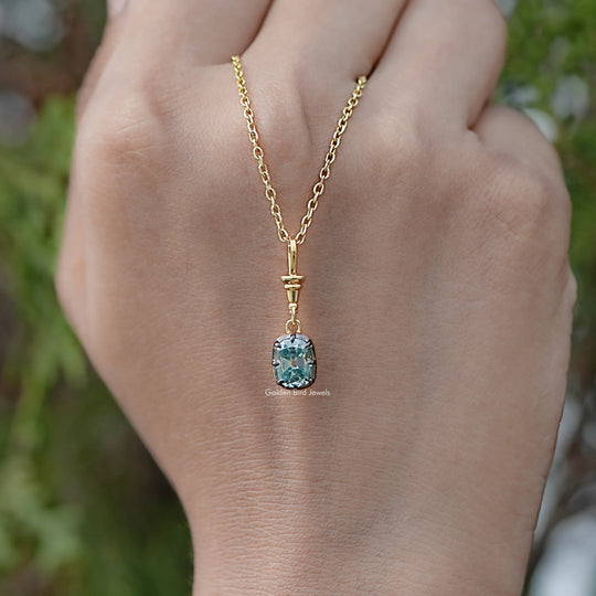 Blue Old Mine Cushion Cut Moissanite Pendant