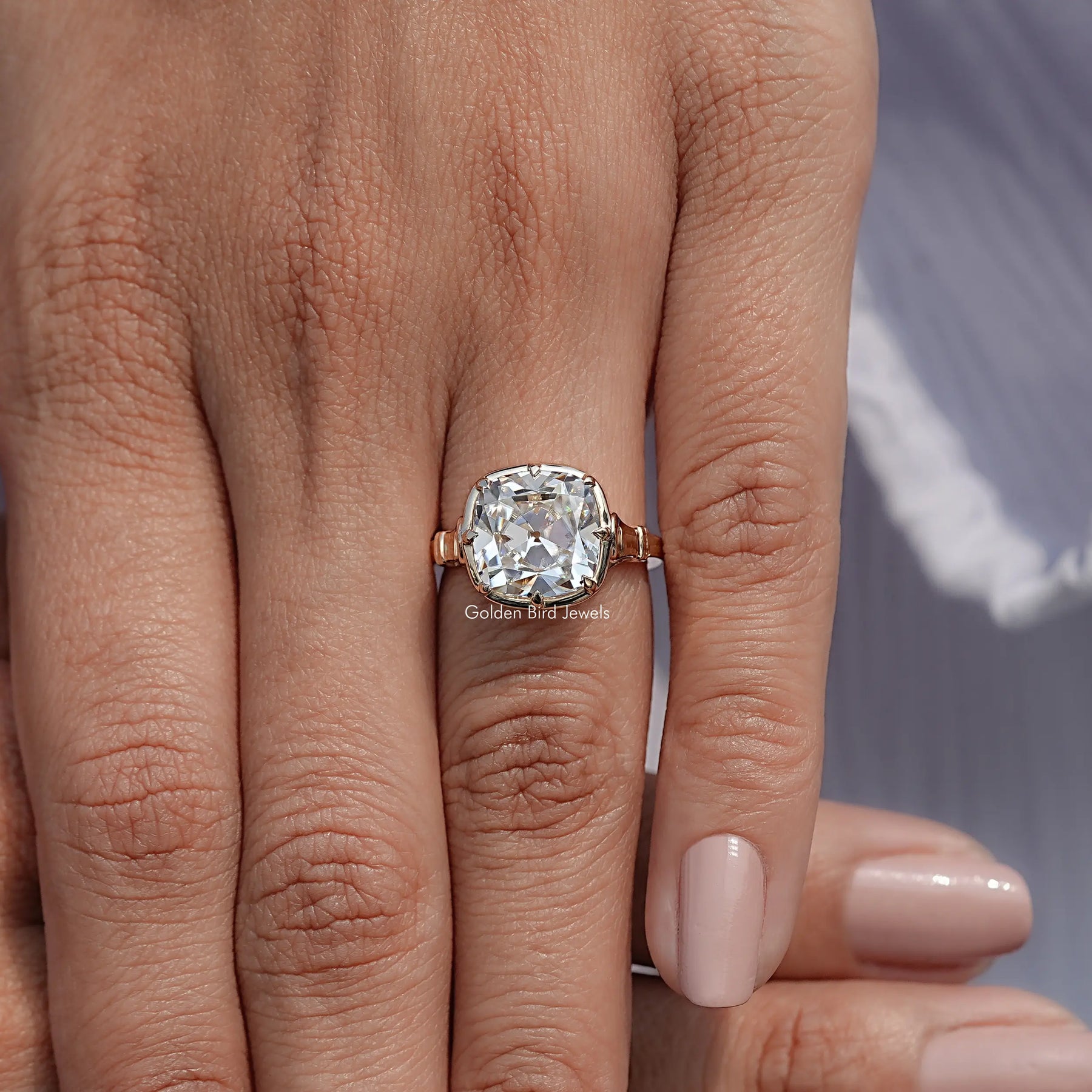 Moissanite Old Mine Cushion Solitaire Engagement Ring