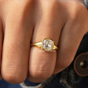 [Classic Prong-Set Cushion Moissanite Solitaire in Yellow Gold]-[Golden Bird Jewels]