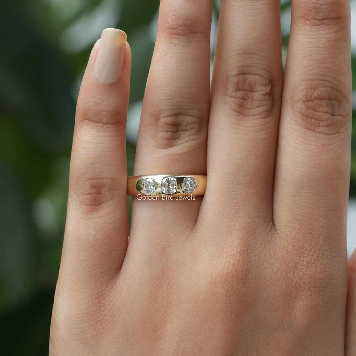 In Finger view of Cushion cut moissanite halo Ring  