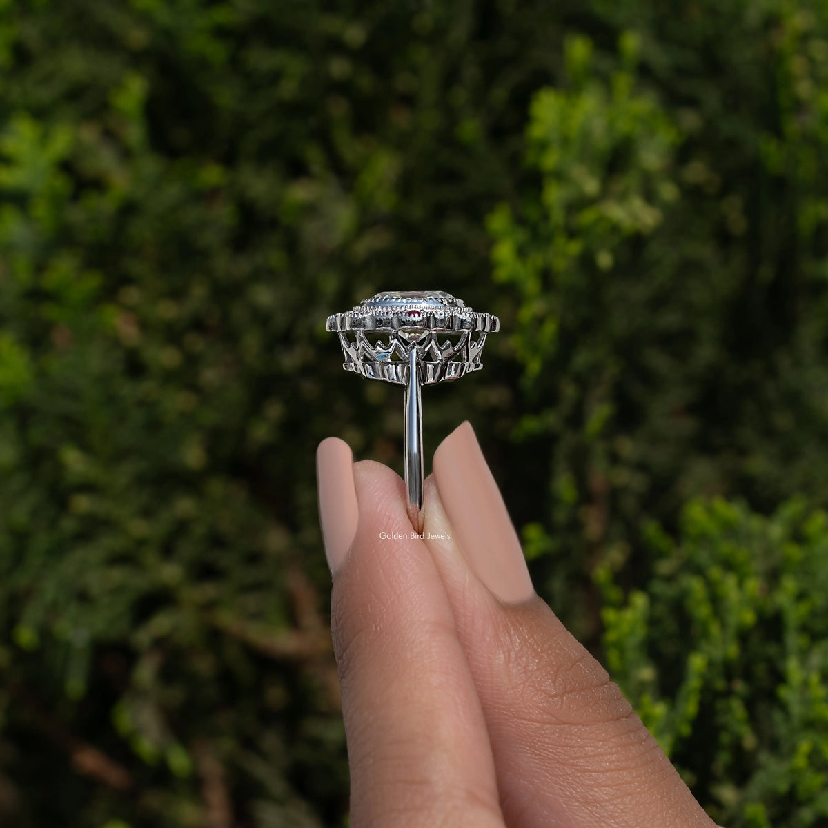 Old Mine Cushion Cut Moissanite Halo Ring