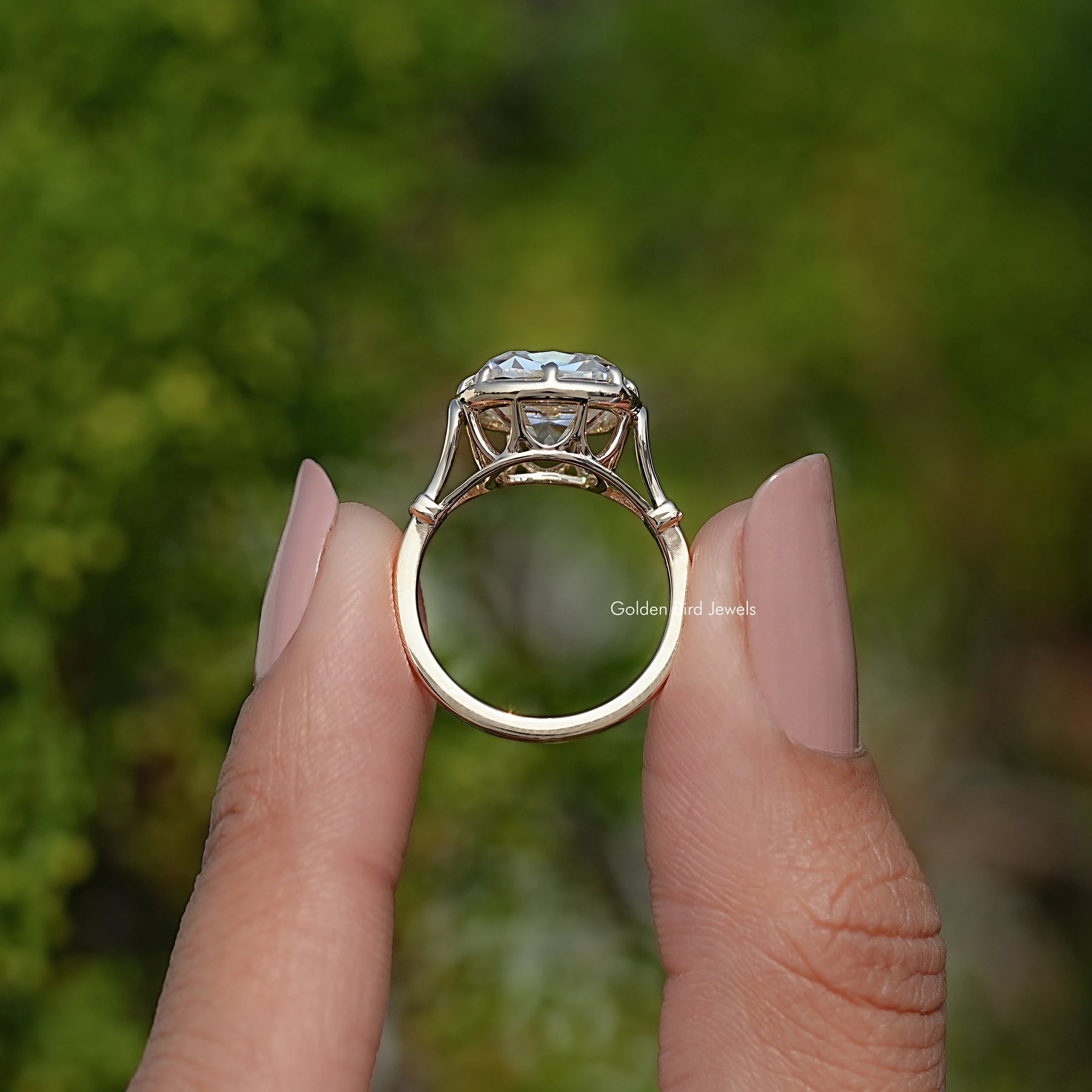 Moissanite Old Mine Cushion Solitaire Engagement Ring