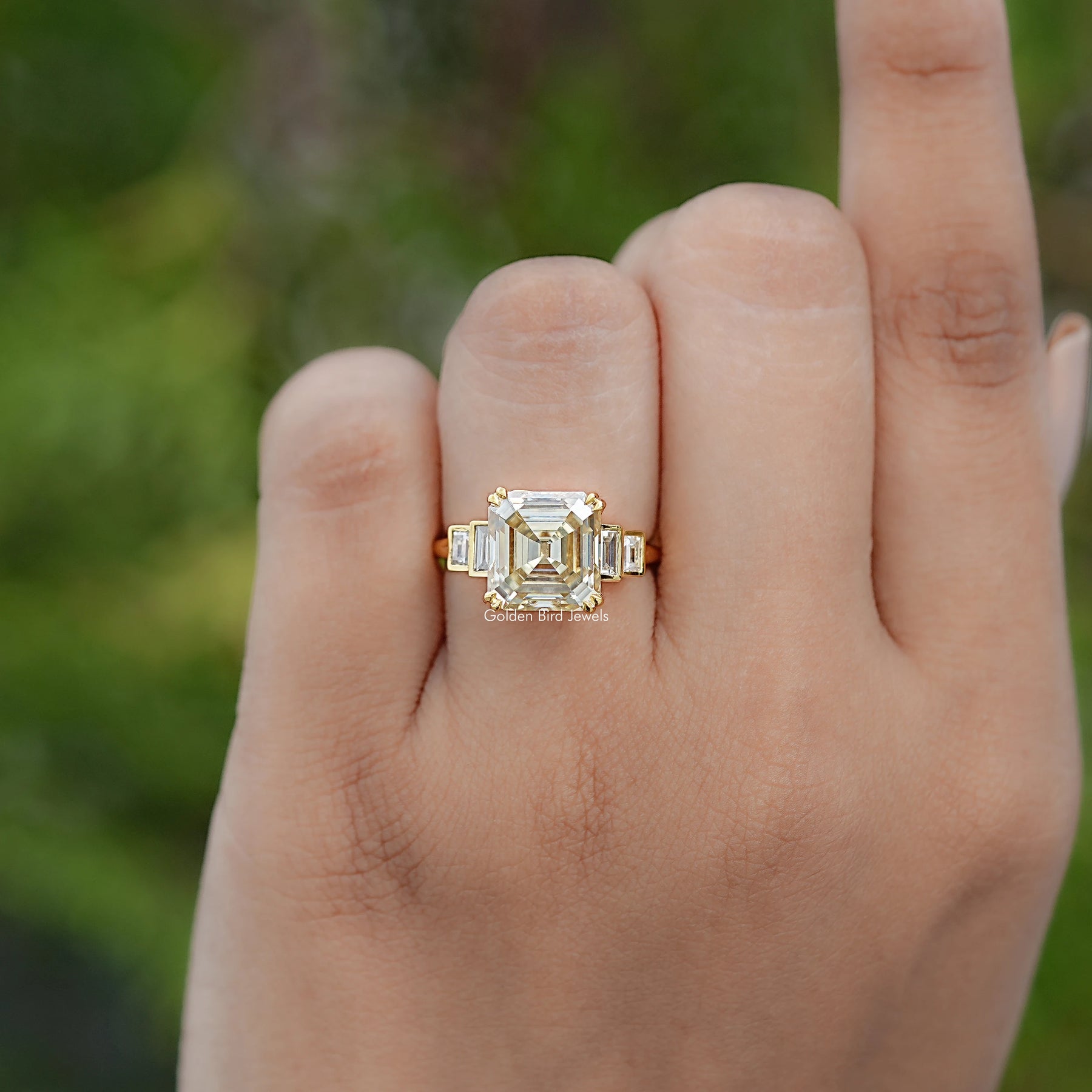 Old Mine Asscher Moissanite Five Stone Ring