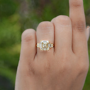 Old Mine Asscher Moissanite Five Stone Ring