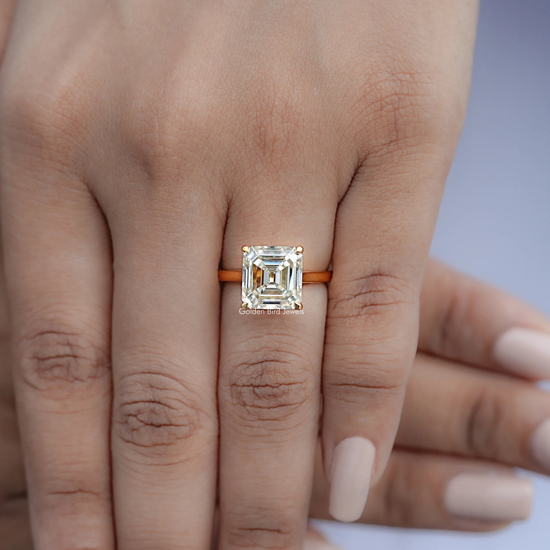 Old Mine Asscher Moissanite Engagement Ring