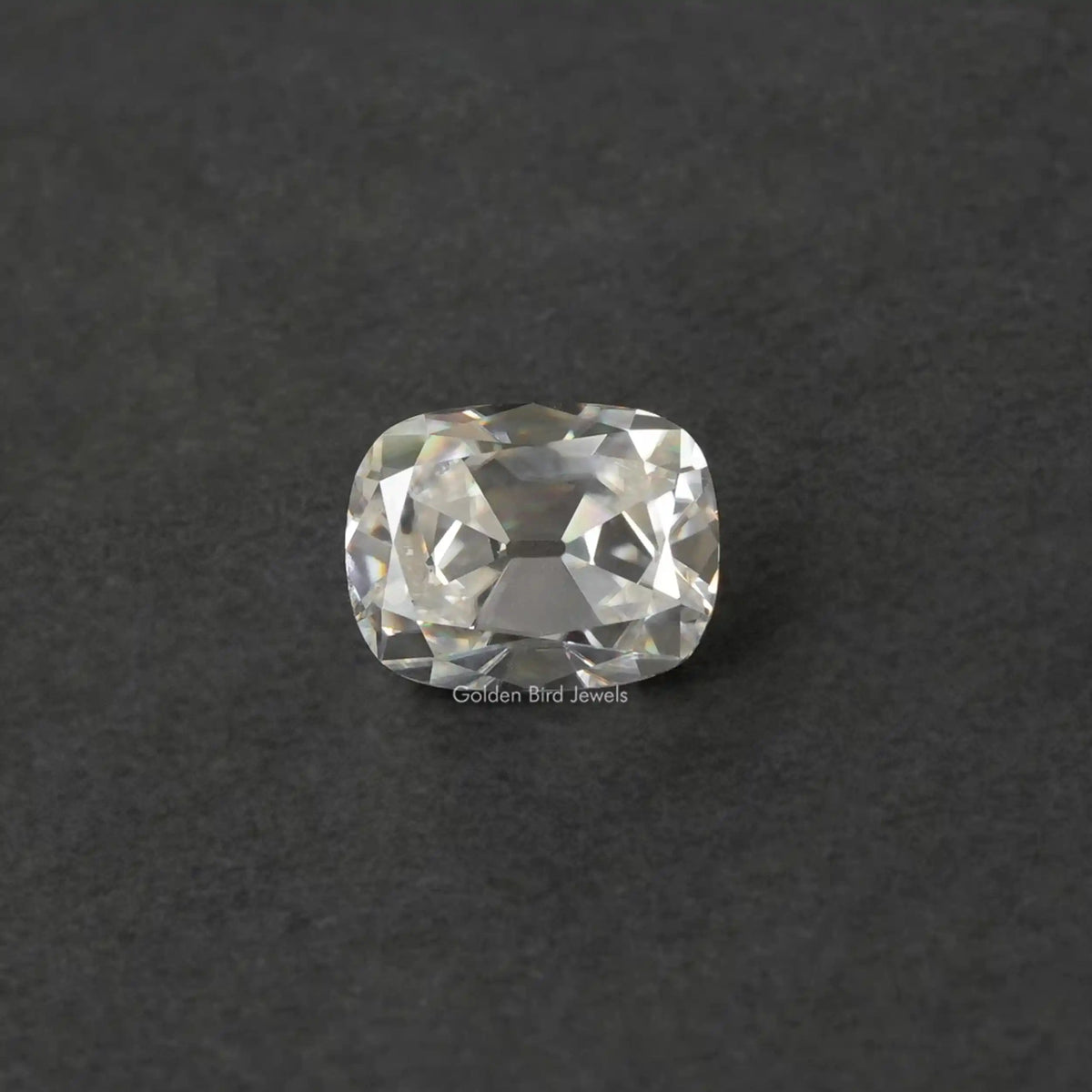 [Front view of 5.20 carat old mine cushion cut loose moissanite]-[Golden Bird Jewels]