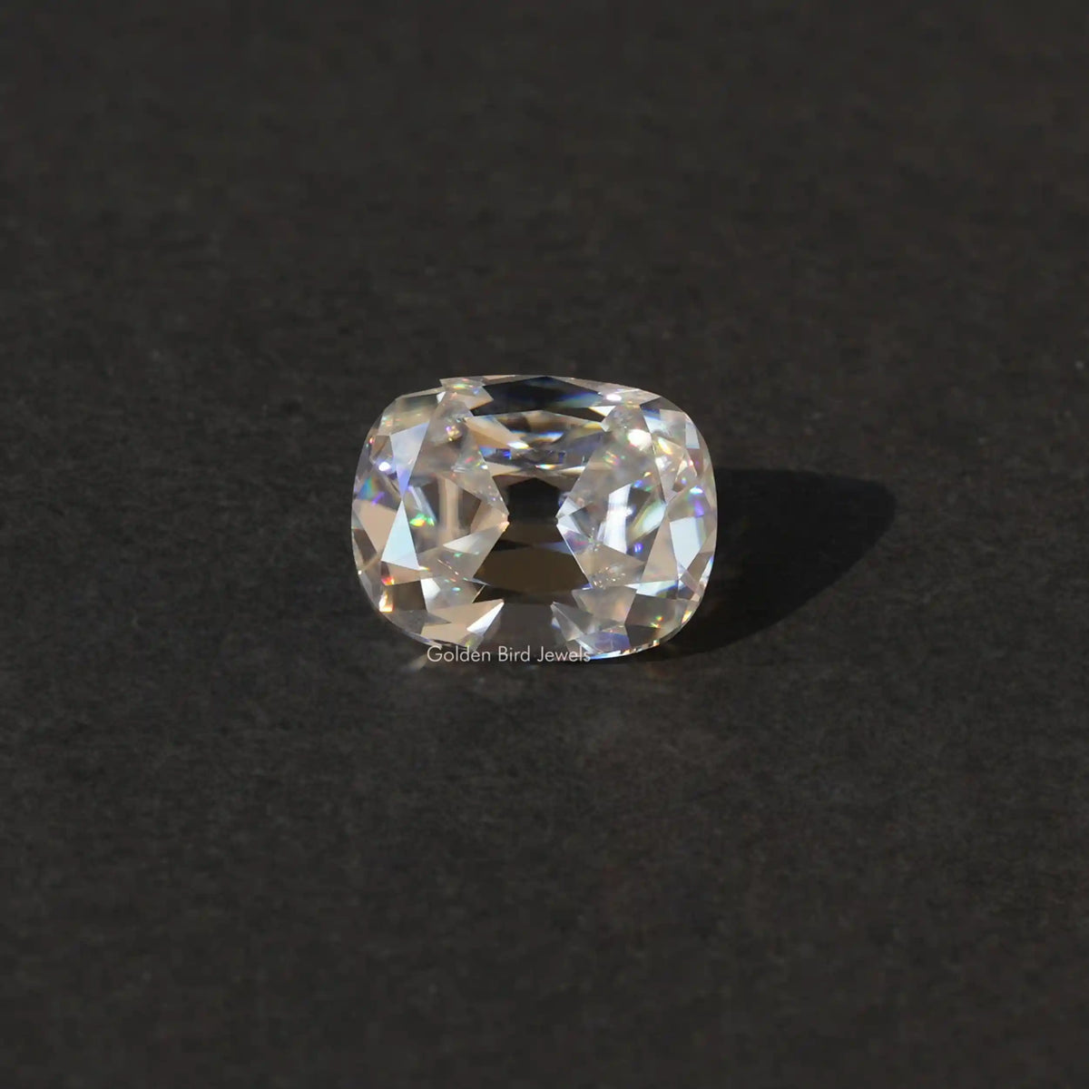 [Front view of old mine cushion loose moissanite]-[Golden Bird Jewels]