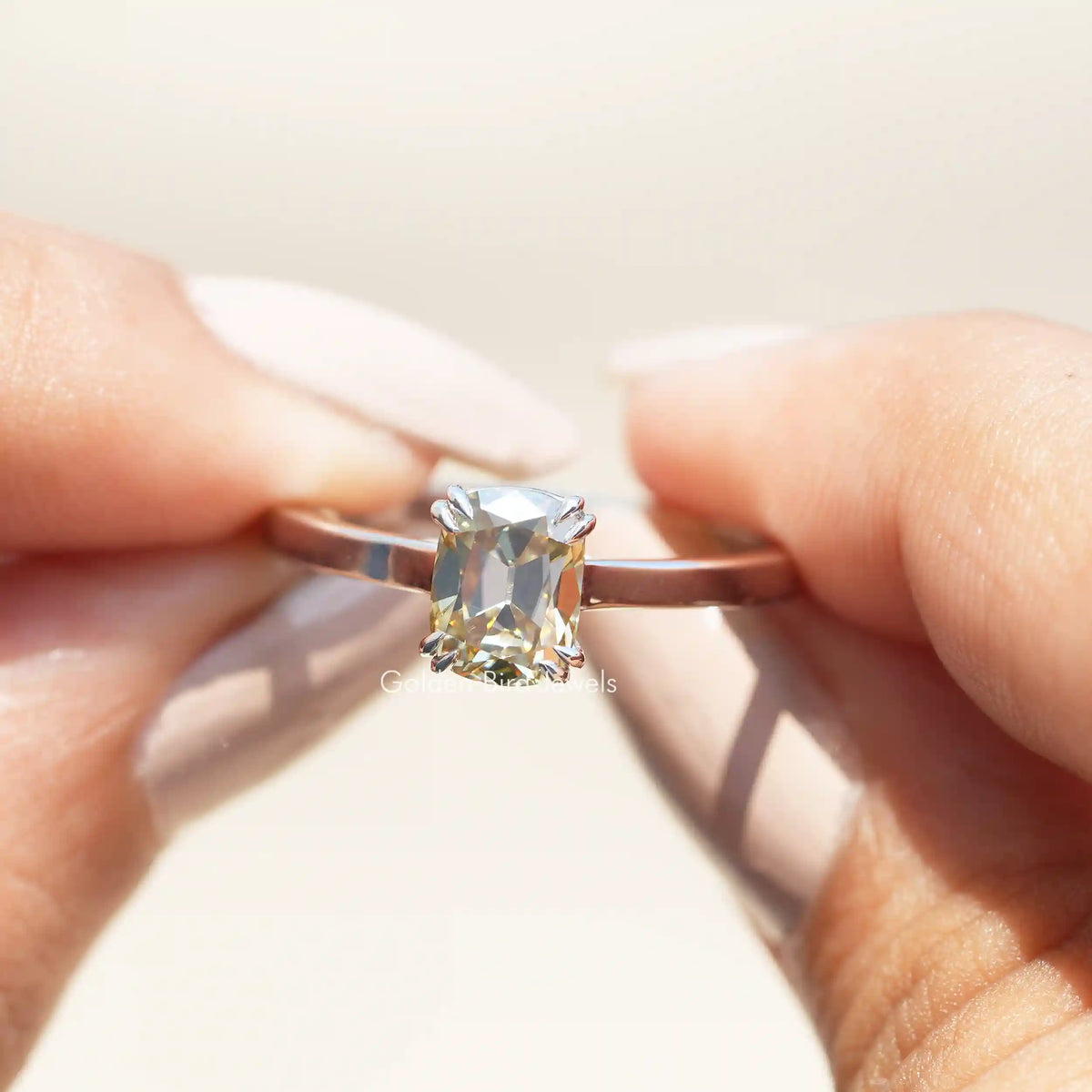 Old Mine Cut Cushion Moissanite Engagement Ring