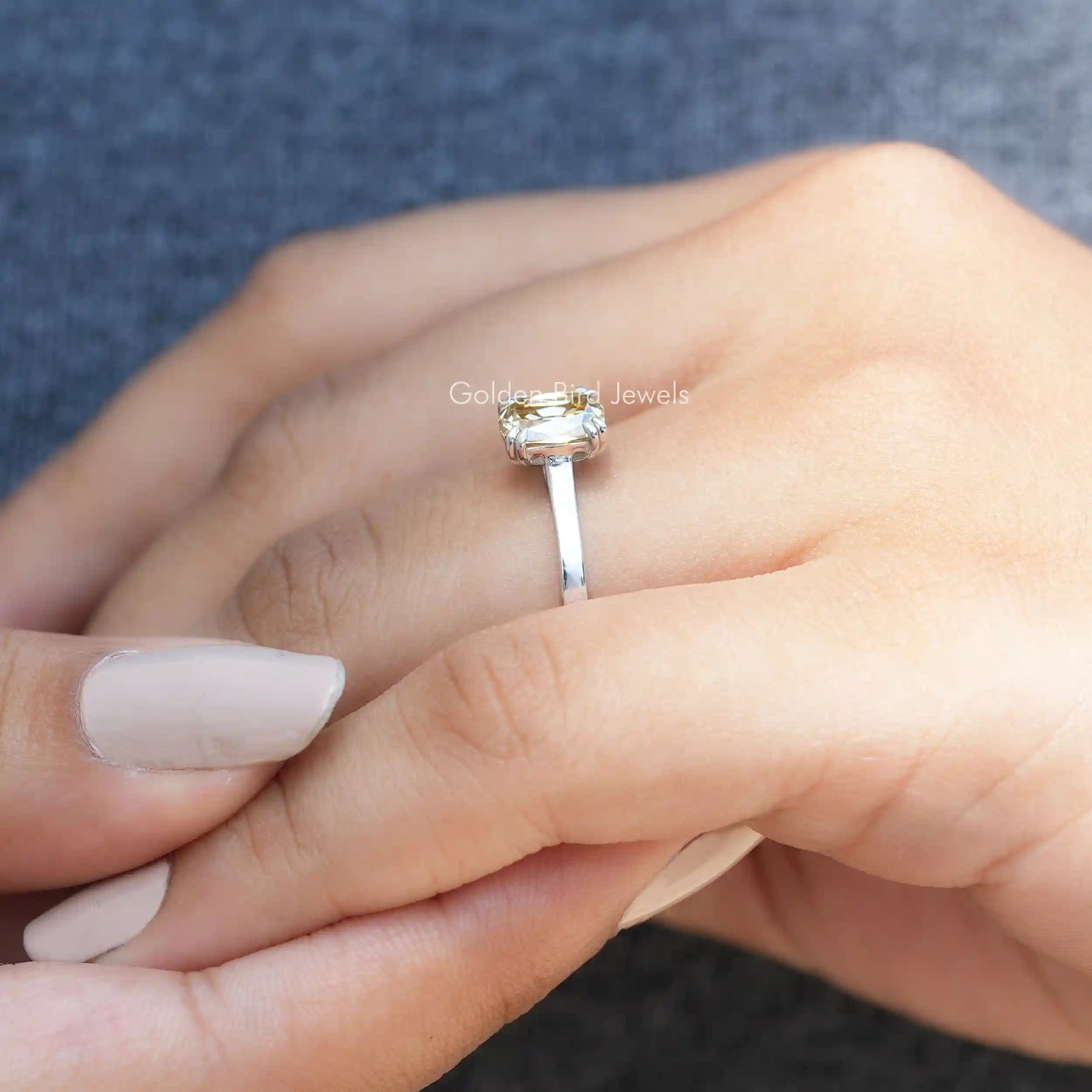 Solitaire Old Mine Cushion Cut Moissanite Ring In finger