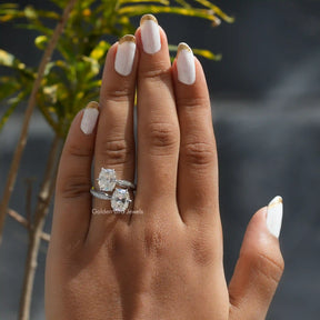 [This two stone moissanite ring made of old mine cushion cut stone]-[Golden Bird Jewels]