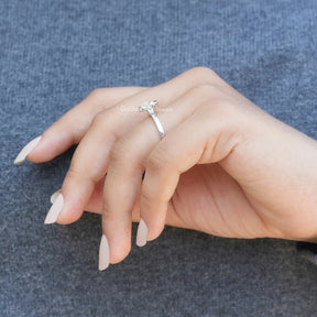 [Moissanite Cushion Cut Solitaire Engagement Ring Crafted With White Gold]-[Golden Bird Jewels] 