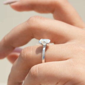 [Cushion Cut Moissanite Solitaire Engagement Ring Set In Half Bezel]-[Golden Bird Jewels] 