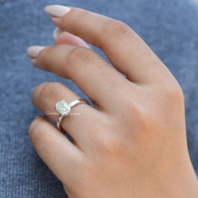 [Old Mine Cushion Cut Moissanite Ring Crafted With White Gold]-[Golden Bird Jewels] 