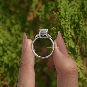 Old Mine Emerald Moissanite Engagement Ring