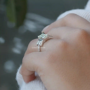 [Moissanite Emerald Cut Vintage Style Ring]-[Golden Bird Jewels]