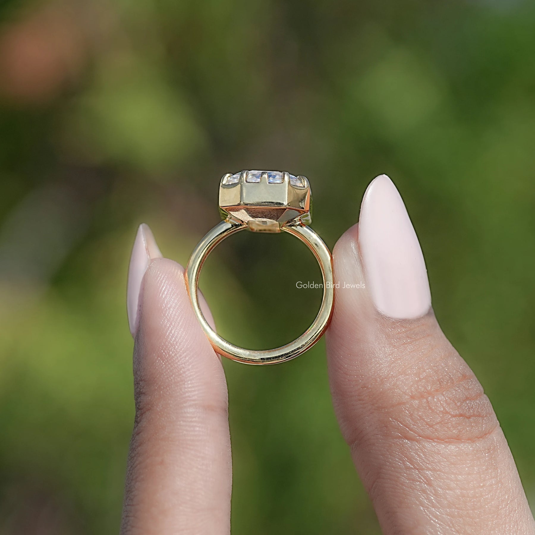 Moissanite Old Mine Emerald Cut Solitaire Ring