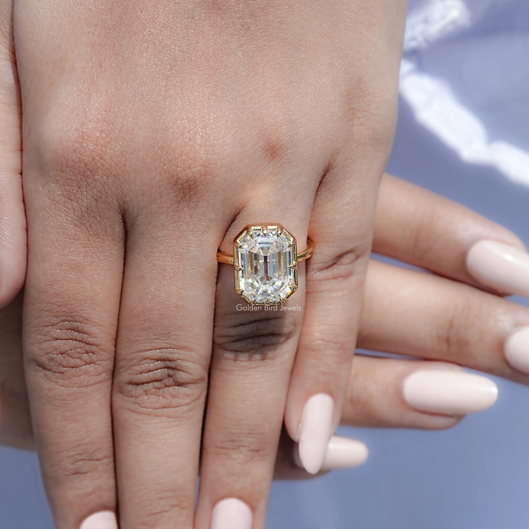 Moissanite Old Mine Emerald Cut Solitaire Ring