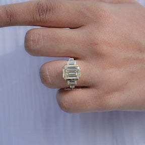 Old Mine Emerald Moissanite Five Stone Ring