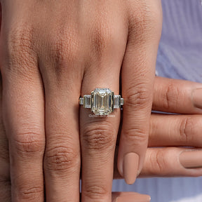 Old Mine Emerald Moissanite Five Stone Ring