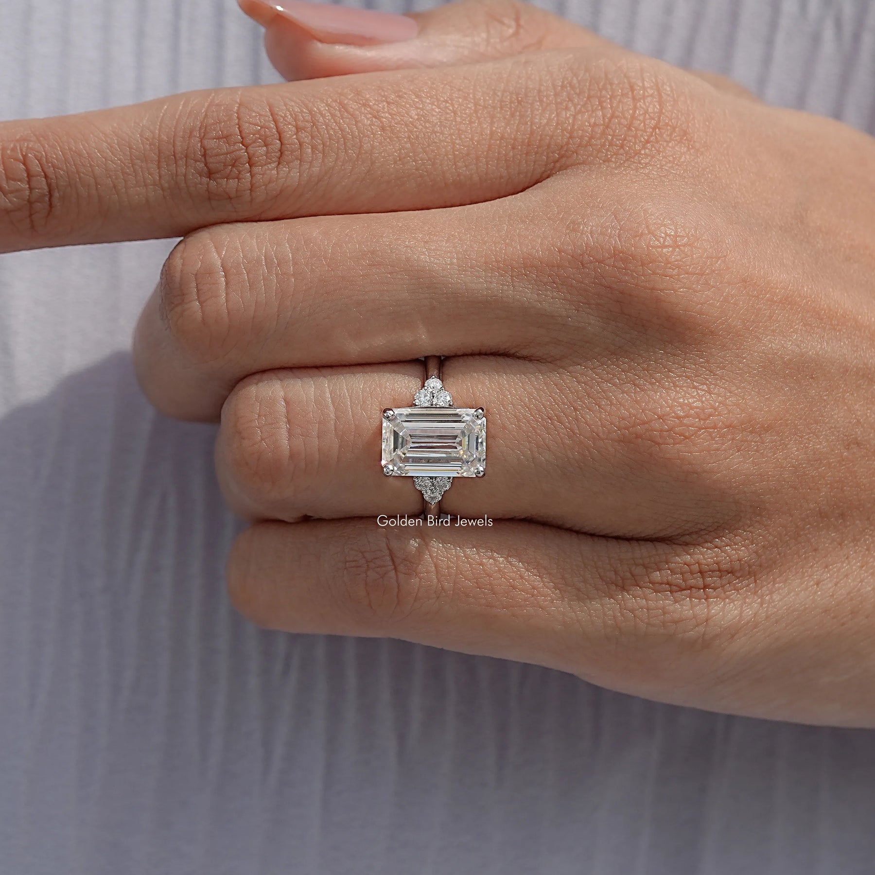 Old Mine Emerald Moissanite Engagement Ring