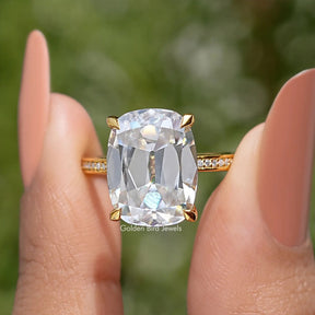 Old Mine Long Cushion Cut Accent Stone Engagement Ring