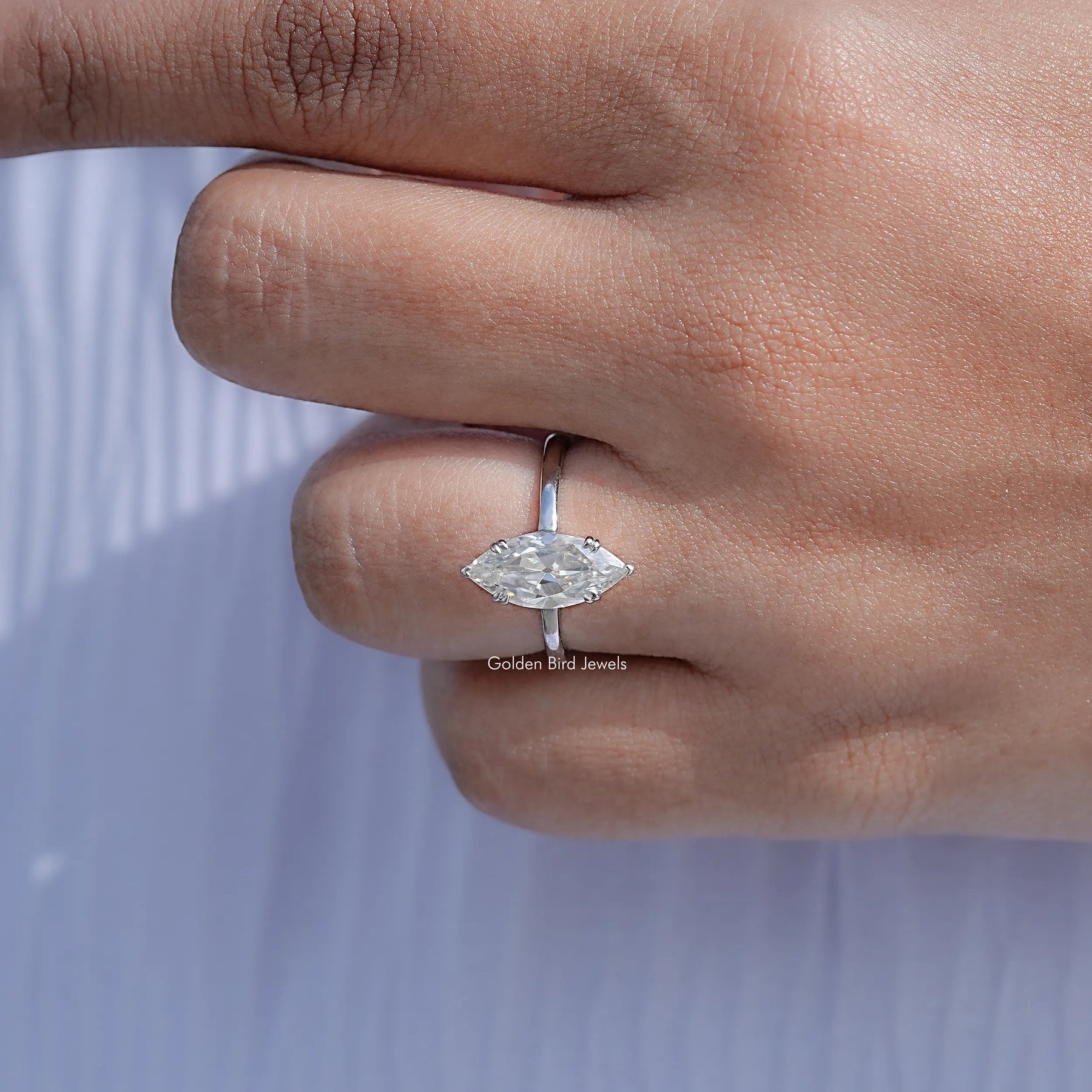 Near Colorless Old Mine Marquise Moissanite Ring