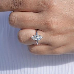 Near Colorless Old Mine Marquise Moissanite Ring
