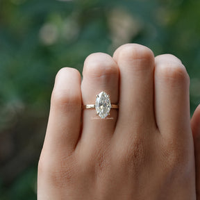 View of Old Mine Marquise Moissanite Solitaire Ring In Yellow Gold