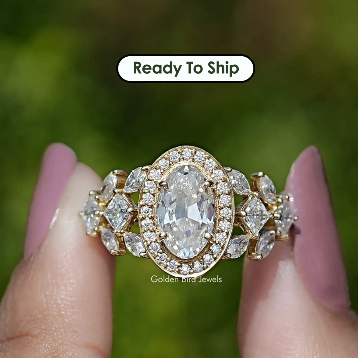 Old Mine Moval Cut Moissanite Halo Cluster Engagement Ring
