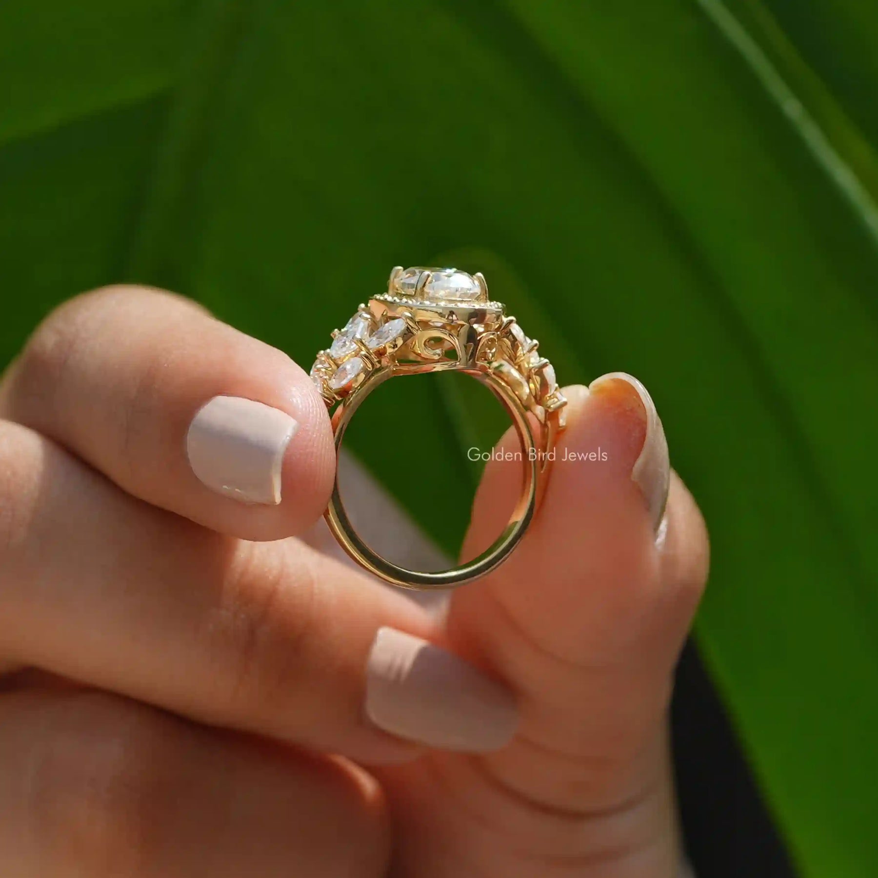 [This old mine moval cut moissanite engagement cluster ring made of vintage style]