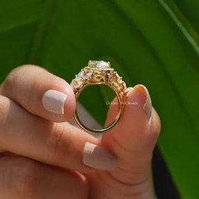 [This old mine moval cut moissanite engagement cluster ring made of vintage style]
